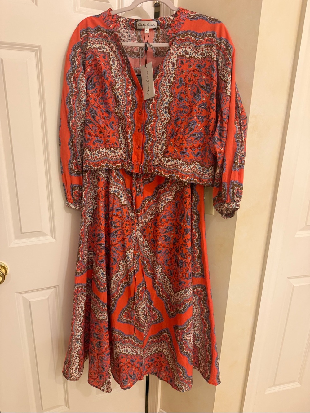 Cara Cara Coral Paisley Button-Front Blouse & Skirt